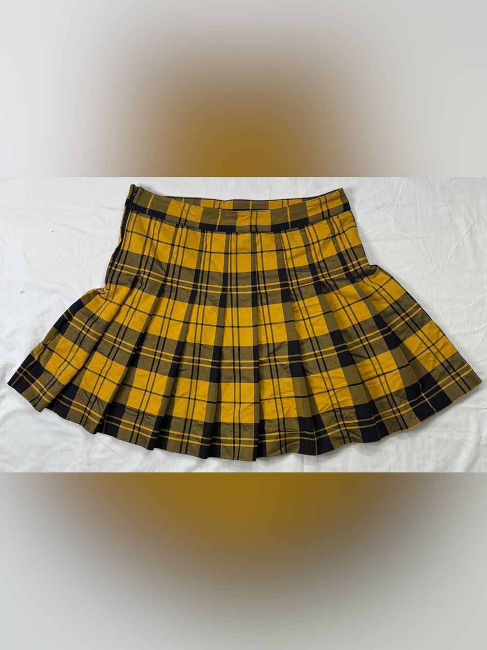 Yellow Plaid Pleated Mini Skirt